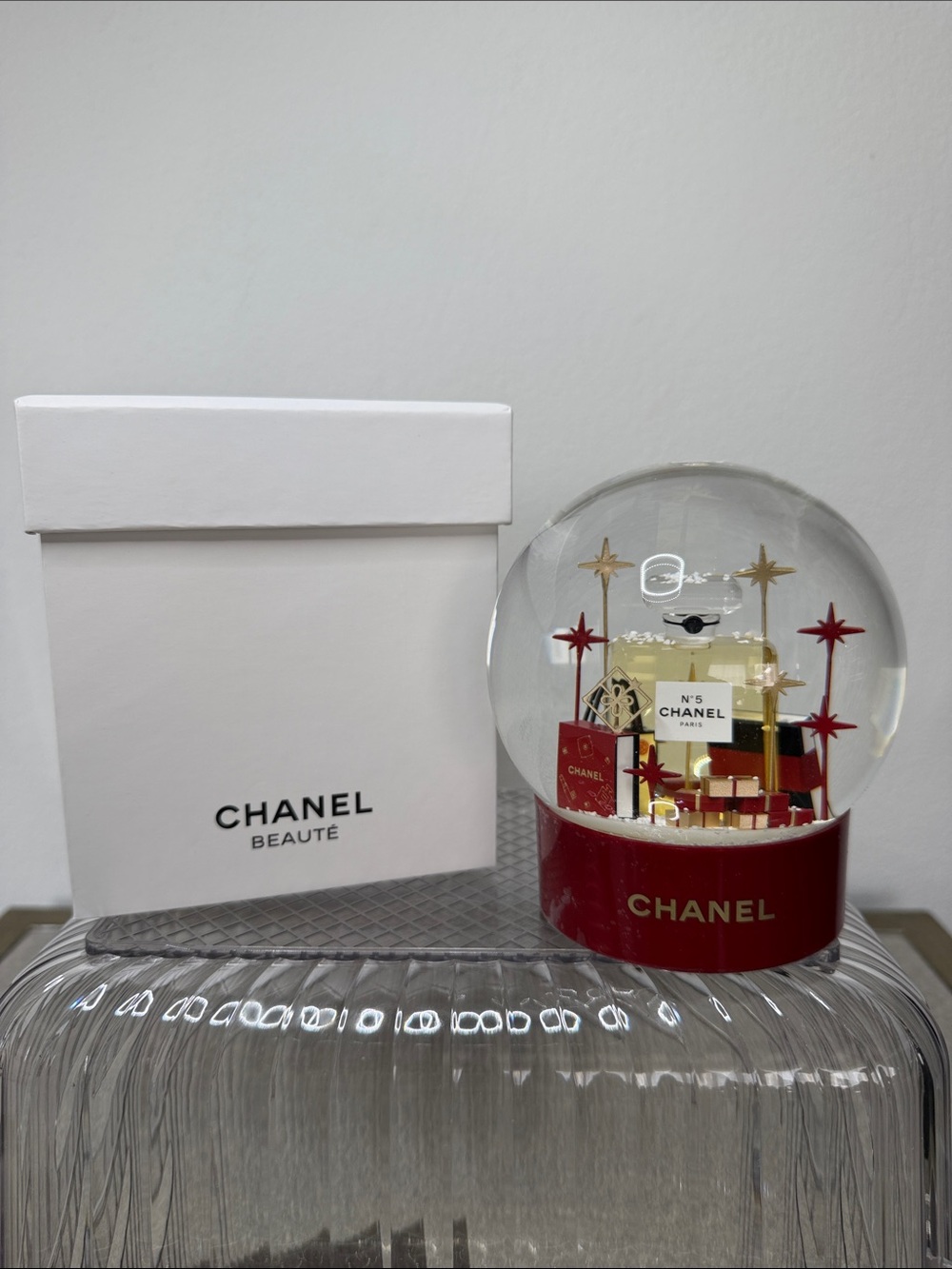 CHANEL Holiday Snow Globe in Red and Gold
